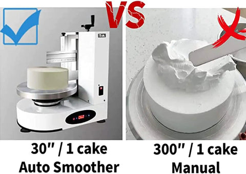 Automatic Birthday Cake Smoothing Coating Machine For 4 To 12 Inch Cakes With LCD Display vs manual frosting comparison