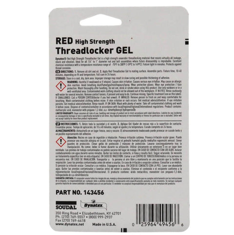 Back of Red High Strength Threadlocker Gel 35ml Pump Bottle Industrial Grade Lock Tight For Nut And Bolt Assemblies packaging