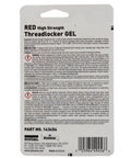 Back of Red High Strength Gel Threadlocker For Large Fasteners, Permanent Lock, Anaerobic Adhesive packaging