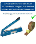 Heat Resistant Teflon Tape Roll For Heat Sealers And VFFS Machines, PTFE Coated Fiberglass With Yellow Liner next to a heat sealer