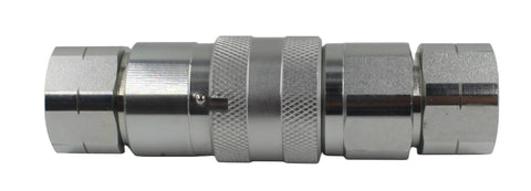 Hydraulic quick-connect coupling, side view with knurled grip, 1/2 in NPT, silver finish