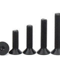 Flat Head Socket Cap Screws M1.6 X 5mm, 10.9 Grade Alloy Steel, DIN 7991, Black Oxide Finish, side view with Allen Drive and full thread