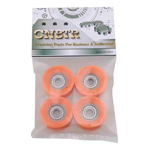 Top Shelf 4 Piece U Groove Pom Pulley Pack Featuring A Clean 6 mm Bore And 30 mm Rim Built Tough For 79 Kg Load Capacity And Slick Fast Spin On Any Hardworking DIY Assembly Project in a clear packaging.