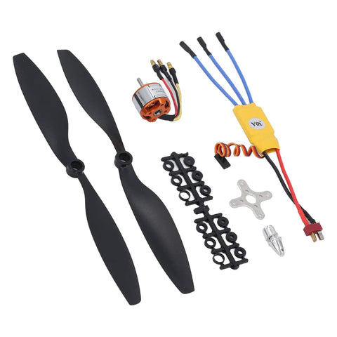 A2212 Brushless Motor Kit With 1000KV And 30A ESC For RC Planes And Quadcopters, components laid out, including motor and ESC
