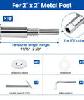 10 Pack 1/8 Inch Invisible Cable Railing Kit With Upgraded Hand Swage Tensioner For 2x2 Metal Posts, T316 Stainless Steel Deck Cable Railing System CB40, Totally Hidden With Smooth Burr-Free Finish