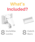 What's included in Baby Proof Cabinet Locks With 3M Adhesive Easy Install No Tools Needed No Drilling Universal Fit 8 Pack