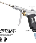 High Flow Air Blow Gun With Three Piece Pneumatic Nozzle Kit For Dust Debris And Wet Spills, Pro Grade Shop Essential shown with fittings