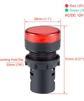 Six Pack Red Green Indicator Lights For AC DC 12V, 22mm Panel Mount, close-up of red light, screw clamp connection