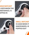 Close-up of 8 In 1 Ratcheting Wrench Set With Double Box End shows large and small ratchet usage for stubborn bolts, chrome plated tool