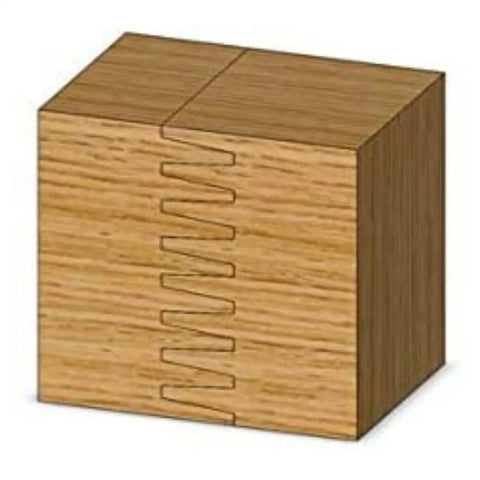 Wood joinery sample made using Pro Grade Fine Finger Joint Router Bit 3390, 1-3/8 Inch Large Diameter, 5/16 to 1-1/4 Inch Cutting Length.