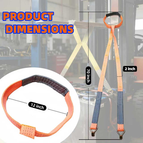 Heavy Duty Forklift Battery Lifting Sling With 12 Inch Wire Hook And Round Ring, Vinyl Coated Hooks, Orange, 70 inch length