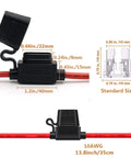Inline Automotive Blade Fuse Holder Kit With 24 Car Fuses Pack Of 5 showing dimensions and 12 gauge wiring