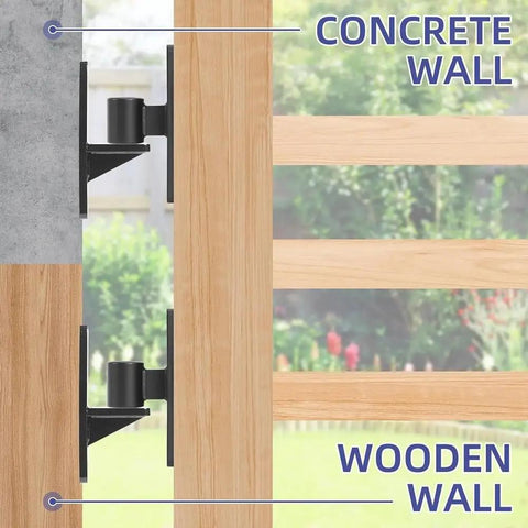 Premium Heavy Duty 304 Stainless Steel Gate Hinges 2 Pack mounted on concrete and wooden walls for fence applications.