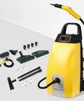 Upgraded 3000W Handheld High Pressure Steam Cleaner For Heavy Duty Cleaning with attachments on a table.
