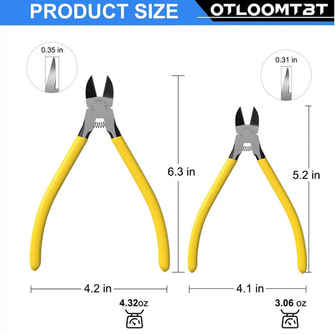 Two yellow-handled tools showing size: Ultra Sharp Compact Wire Cutters And Long Flat Nose Pliers 2 Pack For Crafts Flowers Plastics