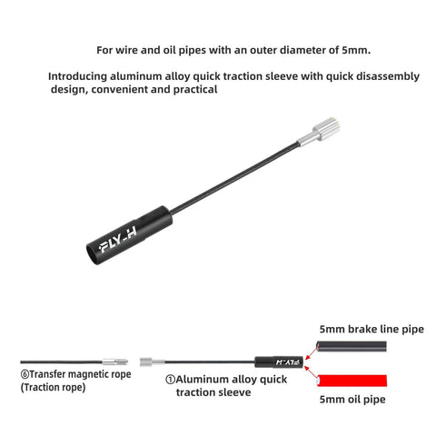 Fly-H bicycle internal cable routing tool kit with aluminum sleeve and magnet rope; includes 5mm brake line and oil pipe