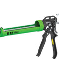 B12 B Line Manual Caulking Gun For Ten Ounce Cartridges, 12 To 1 Drive, grip handle, green half cradle shown on white background