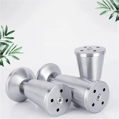 8 Piece Adjustable Stainless Steel Sofa Legs Replacement Set With Threaded Precision Leveling Feet displayed on white background.
