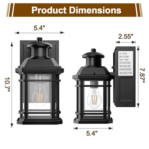 Motion Sensor Outdoor Light With Built In GFCI Outlets Dusk To Dawn Exterior Fixture Black Waterproof Anti Rust Wall Mount dimensions