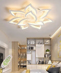 Dimmable LED Flower Ceiling Light With Five Petal Heads Modern Flush Mount Chandelier for Living Room Bedroom and Kids Room