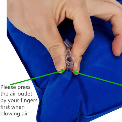 Close-up of inflating nozzle on 2Pack Ultralight A4 Travel Pillow With Flocked Fabric, Go-To Inflatable Neck And Lumbar Support, Gray.