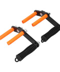Heavy Duty Plywood Carrier Tool And Panel Lifter Handle For Drywall And Glass With Secure Anti Slip Grip No Sweat Load Puller For Every Build Site Crew, showing two black handles with orange grips.