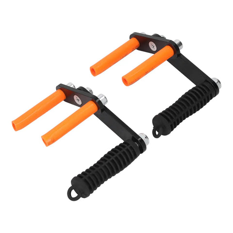 Heavy Duty Plywood Carrier Tool And Panel Lifter Handle For Drywall And Glass With Secure Anti Slip Grip No Sweat Load Puller For Every Build Site Crew, showing two black handles with orange grips.