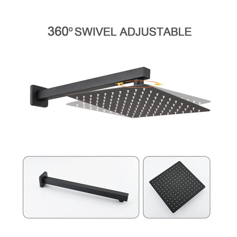 Matte Black Shower Faucet Set With 10 Inch Rain Shower Head, Wall Mounted Luxury Shower System With Pressure Balance Rough In Valve