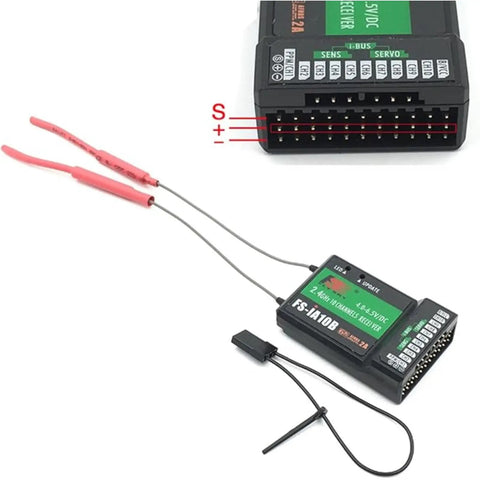Beefed-Up 10 Channel 2.4GHz RC Receiver With iBus PPM Dual Antenna AFHDS2 showing wiring and connectors