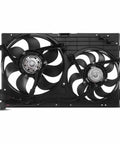 Heavy Duty Engine Radiator Cooling Fan Assembly With Electric Motor Direct Swap For Audi And Volkswagen showing dual blade motor design.