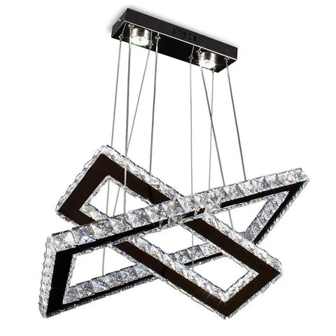 Modern Crystal Chandelier With Rectangular Double Ring LED Pendant Light 6000K Cool White Non Dimmable Height Adjustable Hanging Fixture