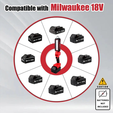 Cordless LED Work Light 2500 Lumens With Three Heads 2 Modes Milwaukee 18V Compatible No Battery Included Portable Inspection Light
