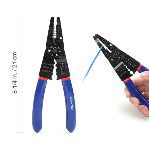 WORKPRO blue-handled crimping pliers for electrical terminals