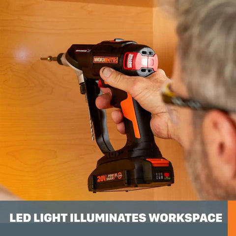 Person using Nitro 20V SwitchDriver 2-In-1 Brushless Cordless Drill Driver With Dual One Quarter Inch Chucks and digital torque