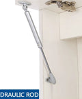 Heavy Duty Cabinet Hinge With 100N Gas Spring For Soft Close Kitchen Cupboard Doors, installed in a white cabinet interior.