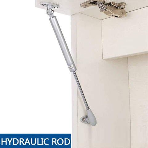 Heavy Duty Cabinet Hinge With 100N Gas Spring For Soft Close Kitchen Cupboard Doors, installed in a white cabinet interior.
