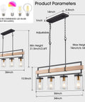 36 Inch Farmhouse Style Dining Room Pendant Light Over Table Black Wood Linear Chandelier With Four Adjustable Lights dimensions