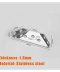 Heavy Duty 1.6mm Thick Stainless Steel Right Angle Bracket with measurements for Furniture and Shelves