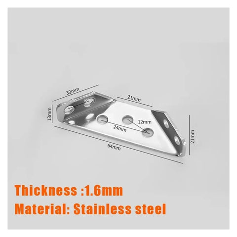 Heavy Duty 1.6mm Thick Stainless Steel Right Angle Bracket with measurements for Furniture and Shelves