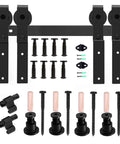 Heavy Duty Sliding Barn Door Hardware Kit For Double Doors Bypass Track System With Bent Hangers Anti Jumping Block Floor Guide