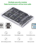 Dual MSATA SSD To USB 3.0 Type C Adapter With JBOD Raid 0 Mode And 2.5 Inch SATA Combo Enclosure for hot swap drives, showing anti-overvoltage and anti-short circuit features.
