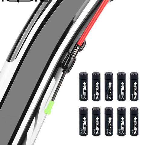 Beefy Aluminum Alloy Bike Cable End Caps Set For 4mm And 5mm Cable Housing, Road And Mountain Bike Shifter And Brake End Caps shown on cables