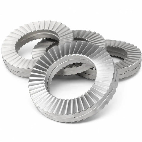 Top Tier Double Layer Self Locking Washers Made From 304 Stainless Steel for secure fit in automotive or machinery applications.