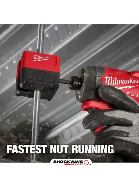 Heavy Duty 3/8 Inch Impact Nut Runner Featuring Slick Side Access Profile Fast Track Threaded Rod Assembly Tool Pro Gear in action on threaded rod.