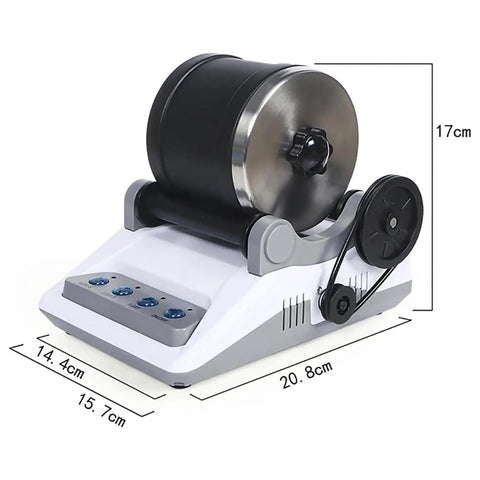 Rock Tumbler Kit With Ultra Quiet Electric Polisher For DIY Gem Crafting At Home, dimensions view with timing buttons