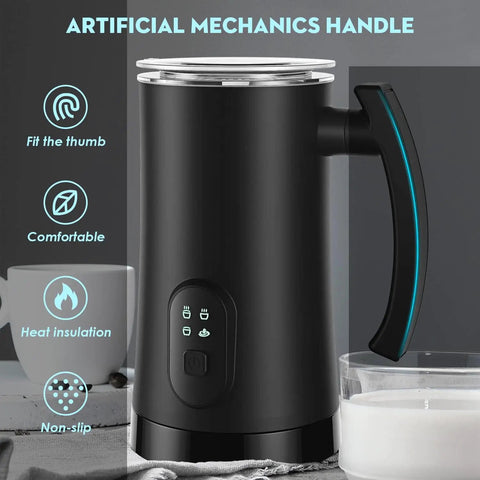 4 In 1 Electric Milk Frother For Coffee And Hot Chocolate Automatic Warm And Cold Foam Maker 11.8oz 350ml with ergonomic handle