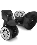 Rotatable luggage wheel casters for suitcases, durable nylon replacement parts for repair, close-up view showing two wheels.