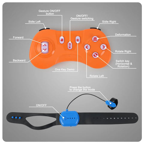 Orange remote and black hand band for 4WD Gesture Control RC Stunt Car For Kids, Hand Sensing Remote Car With Lights And Music.