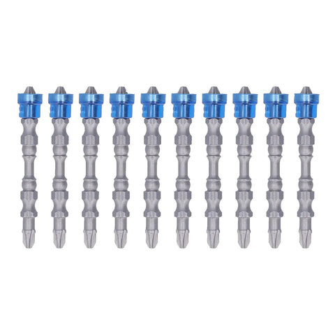 Premium Electric Double Head Screwdriver Bits Set With Cool Magnetic Collar Design For Power Drills, Hand Tools and Quick Charge Cordless Drivers Featuring Stable Structure And Wear Resistant Build For Any DIY Or Pro Job. 10 metal bits with blue magnetic collars