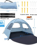 Anti UV Beach Tent For Three People, Portable Sun Shade Shelter With Extendable Floor, Three Mesh Vent Windows, Stakes And Guy Lines, Carrying Bag Included, Sierra Blue